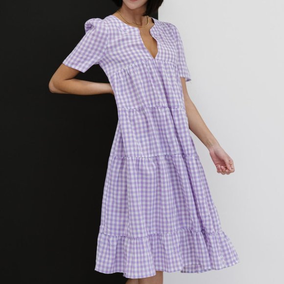 BiBi Dresses & Skirts - BiBi Slow Dancing Gingham Tiered Midi Dress